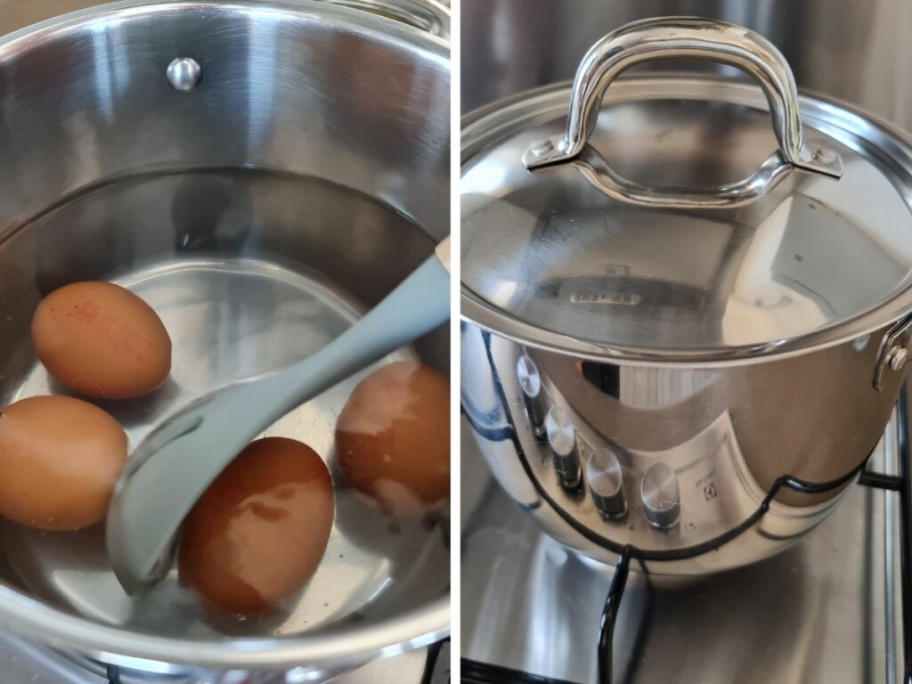 Add the eggs into the hot water