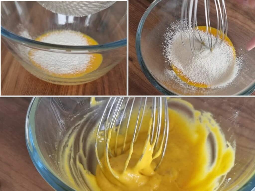 Add the flour into egg yolk mixture